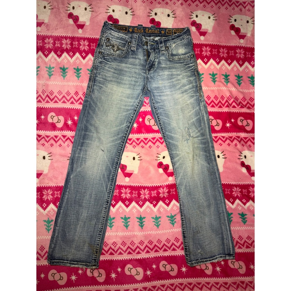 Rock Revival Mansfield Bootcut Jeans Light Wash Distressed FLAWS Size 30